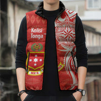 Personalised Kolisi Tonga Sleeveless Puffer Jacket Mate Maa Tonga Ngatu Pattern - Polynesian Pride