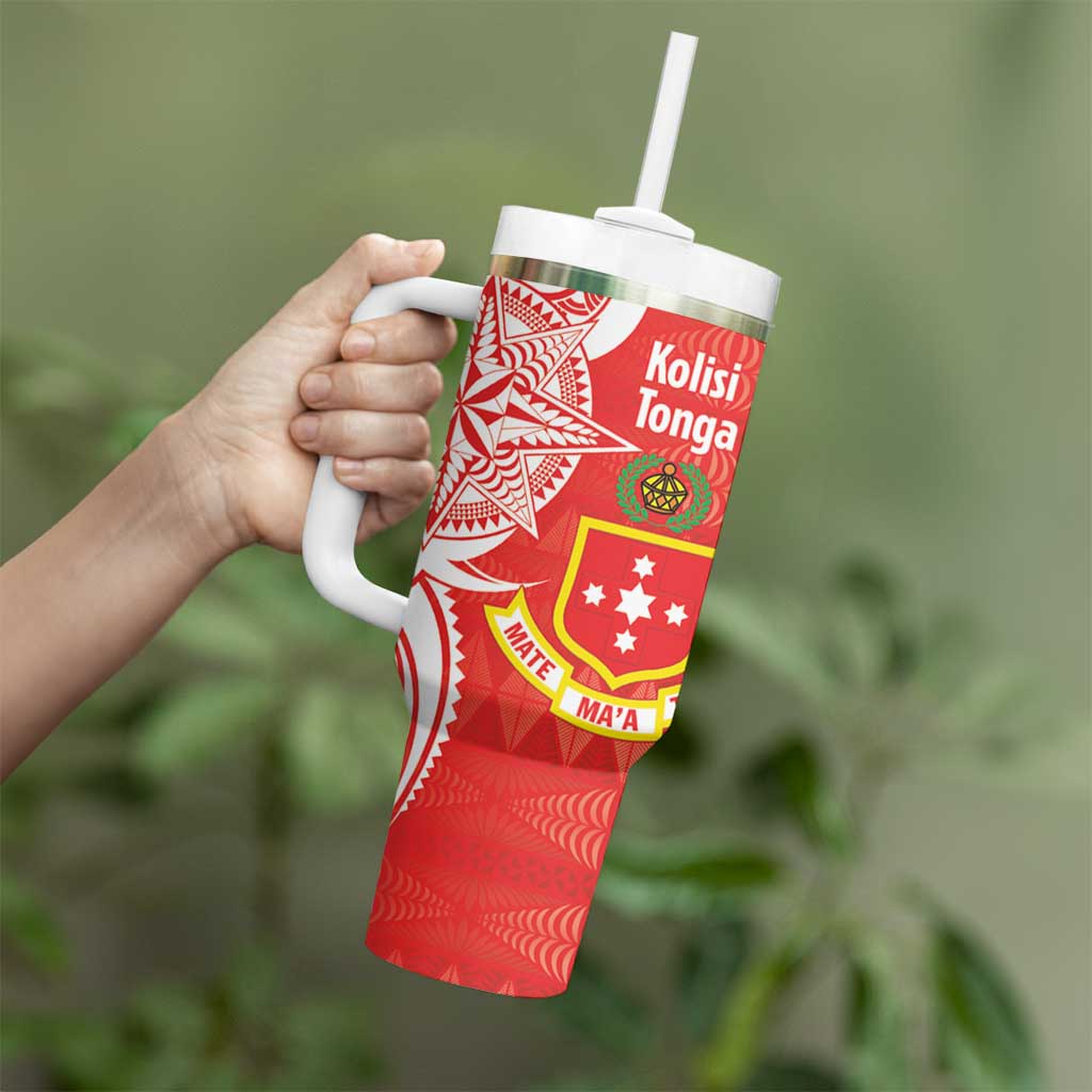 Personalised Kolisi Tonga Tumbler With Handle Mate Maa Tonga Ngatu Pattern - Polynesian Pride