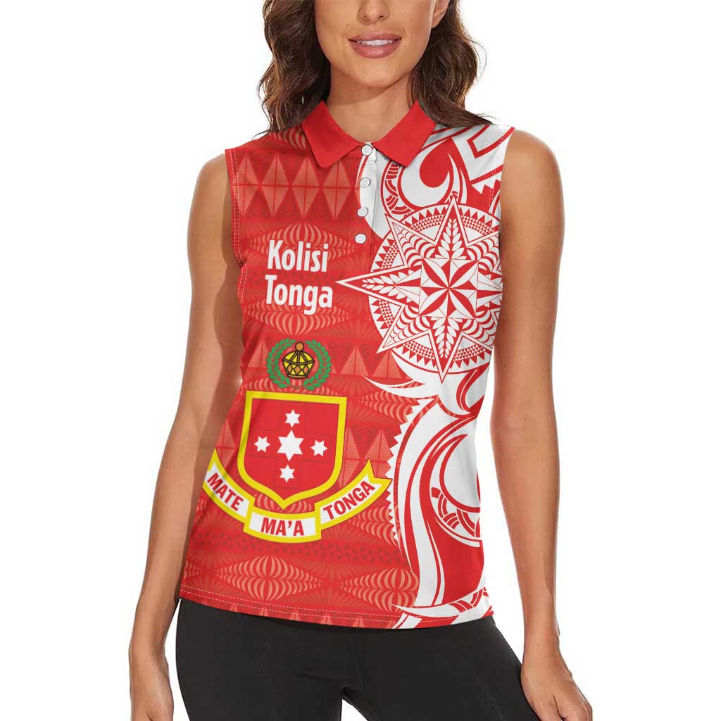 Personalised Kolisi Tonga Women Sleeveless Polo Shirt Mate Maa Tonga Ngatu Pattern - Polynesian Pride
