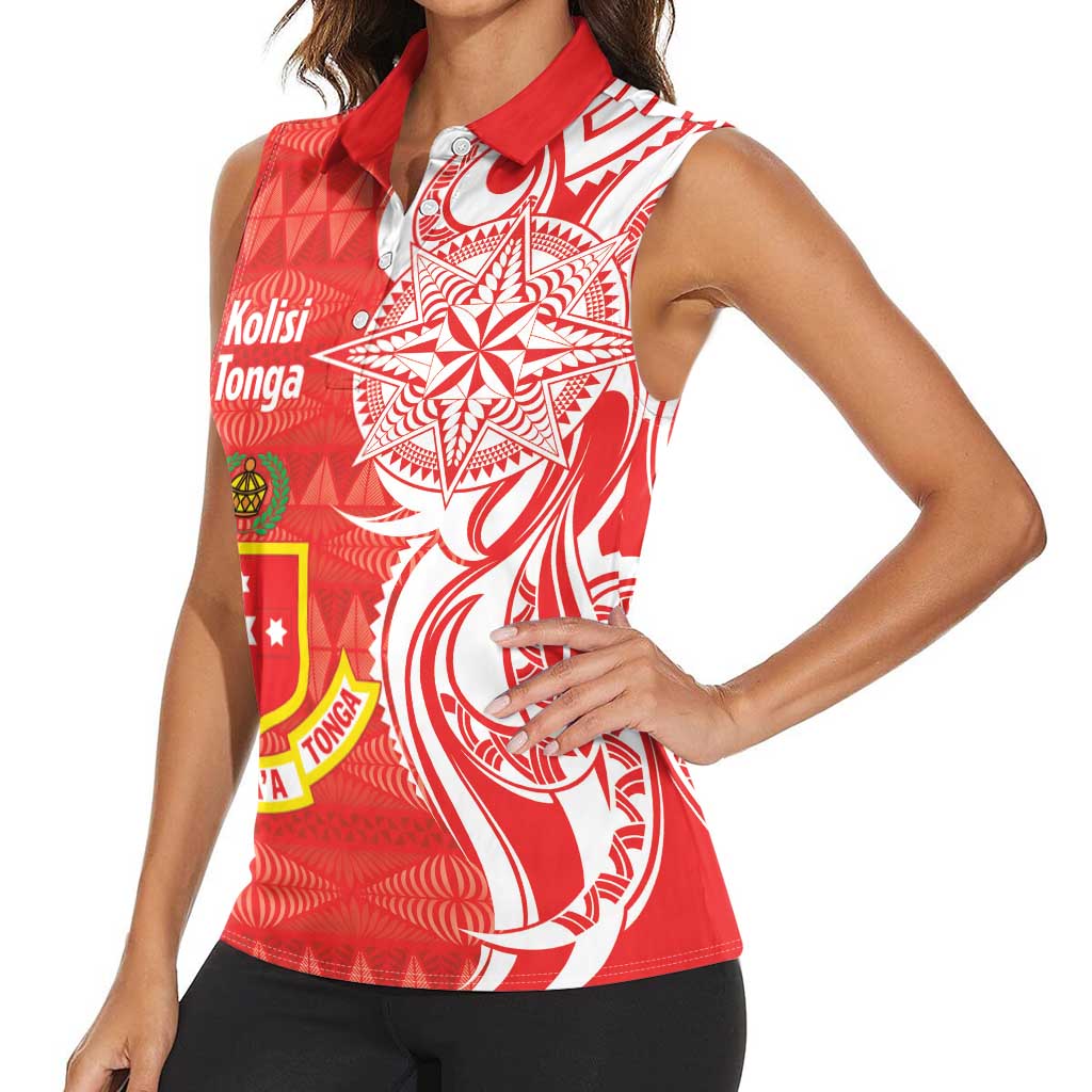 Personalised Kolisi Tonga Women Sleeveless Polo Shirt Mate Maa Tonga Ngatu Pattern - Polynesian Pride