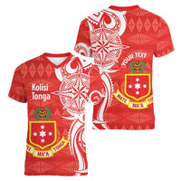 Personalised Kolisi Tonga Women V-Neck T-Shirt Mate Maa Tonga Ngatu Pattern - Polynesian Pride