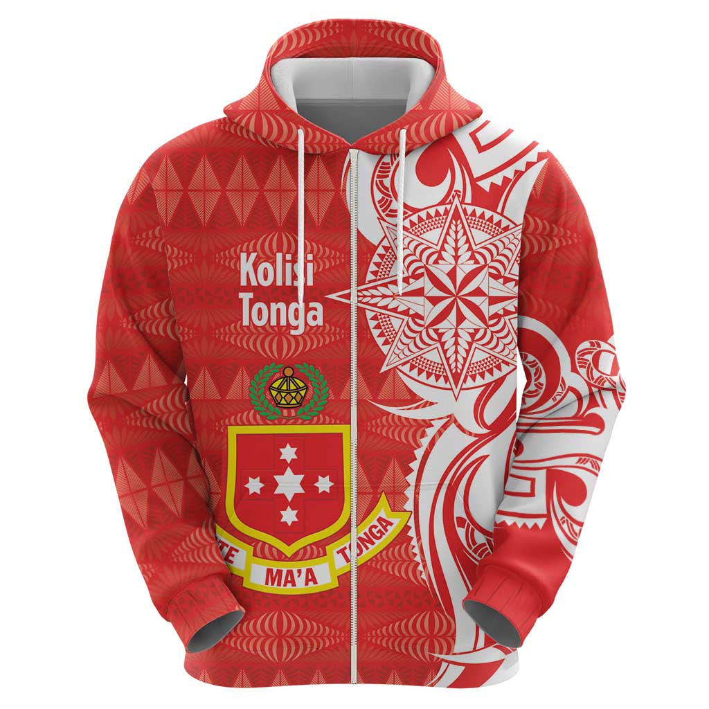 Personalised Kolisi Tonga Zip Hoodie Mate Maa Tonga Ngatu Pattern - Polynesian Pride