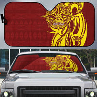 Personalised Tonga High School Auto Sun Shade THS Tongan Ngatu Pattern LT14 Maroon - Polynesian Pride