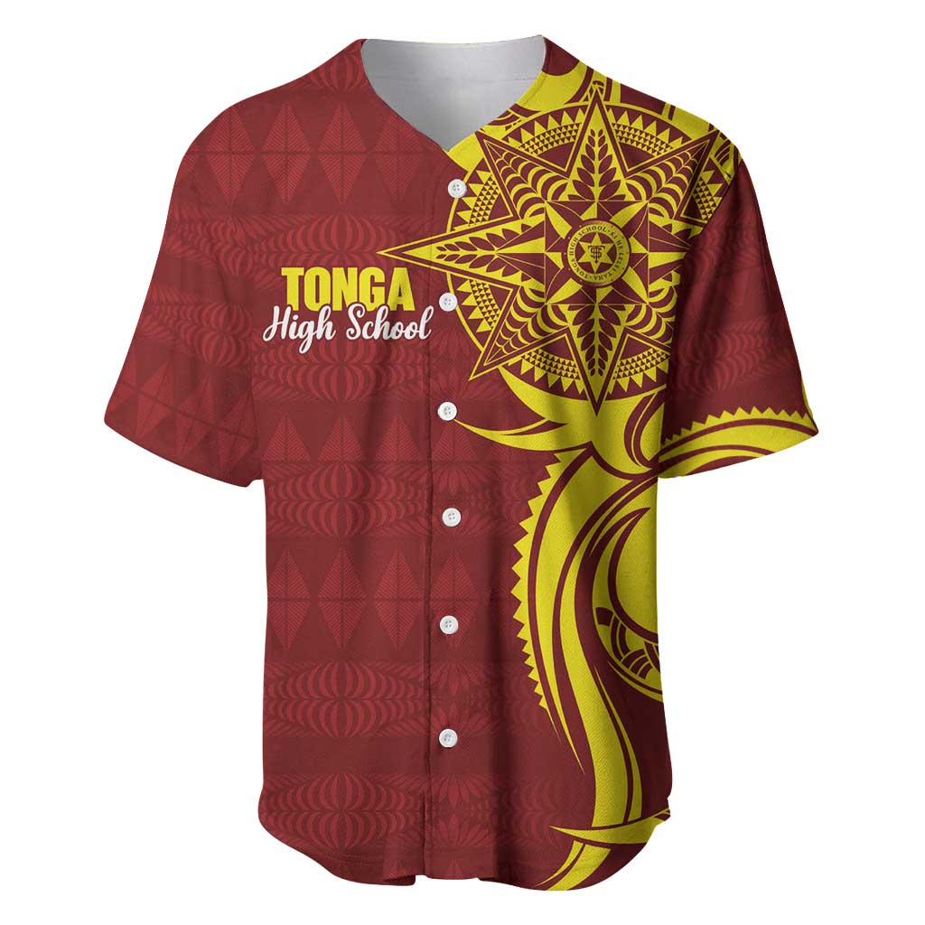 Personalised Tonga High School Baseball Jersey THS Tongan Ngatu Pattern - Polynesian Pride