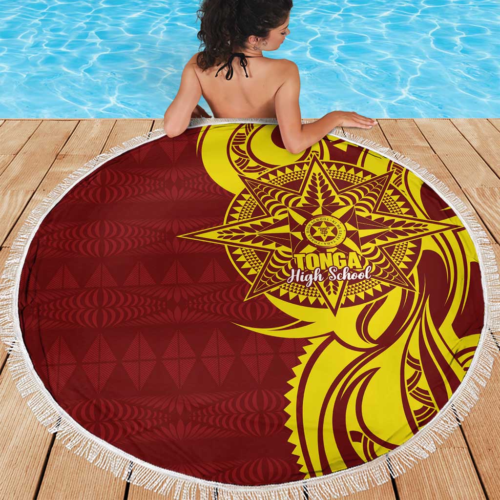 Personalised Tonga High School Beach Blanket THS Tongan Ngatu Pattern - Polynesian Pride