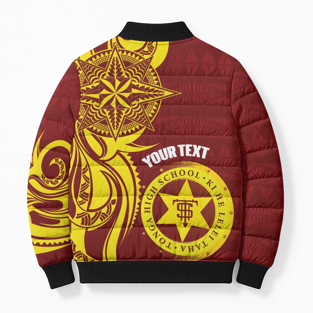 Personalised Tonga High School Bomber Puffer Jacket THS Tongan Ngatu Pattern - Polynesian Pride