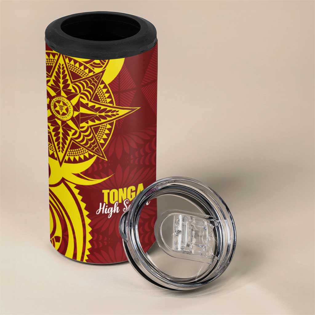 Personalised Tonga High School 4 in 1 Can Cooler Tumbler THS Tongan Ngatu Pattern - Polynesian Pride