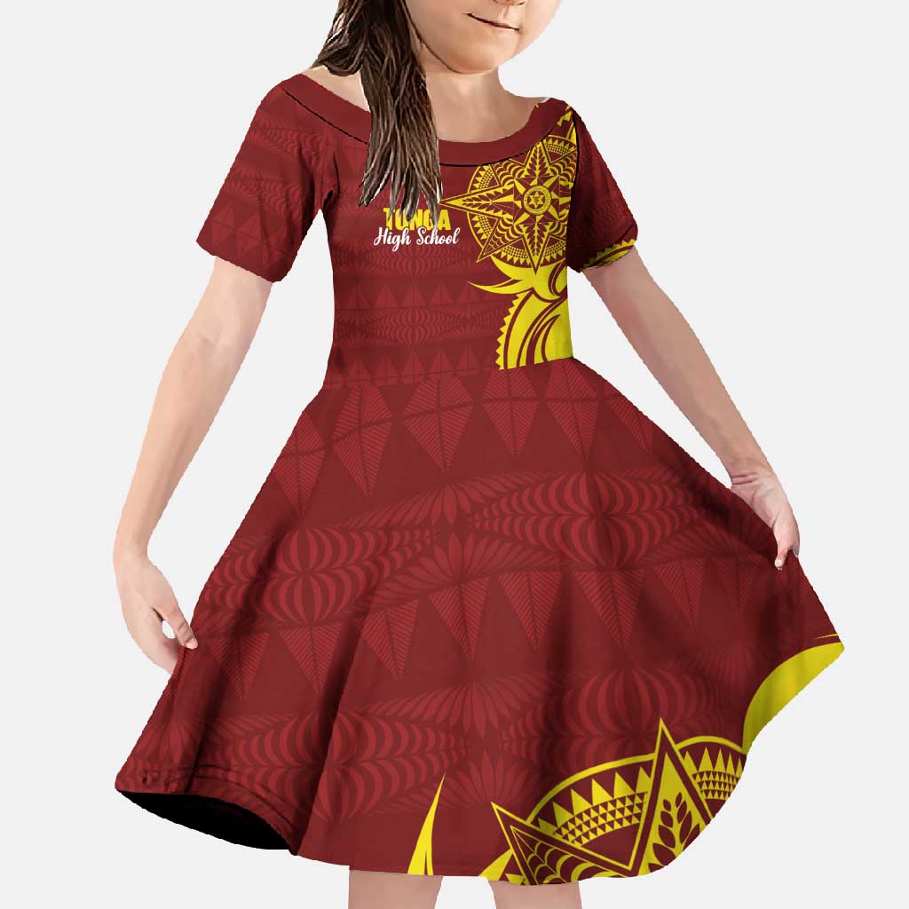 Personalised Tonga High School Family Matching Off Shoulder Maxi Dress and Hawaiian Shirt THS Tongan Ngatu Pattern - Polynesian Pride