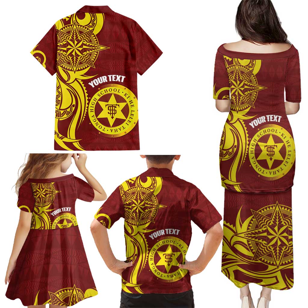 Personalised Tonga High School Family Matching Puletasi and Hawaiian Shirt THS Tongan Ngatu Pattern - Polynesian Pride