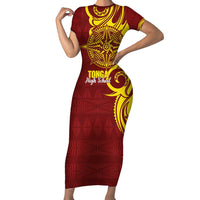 Personalised Tonga High School Family Matching Short Sleeve Bodycon Dress and Hawaiian Shirt THS Tongan Ngatu Pattern - Polynesian Pride