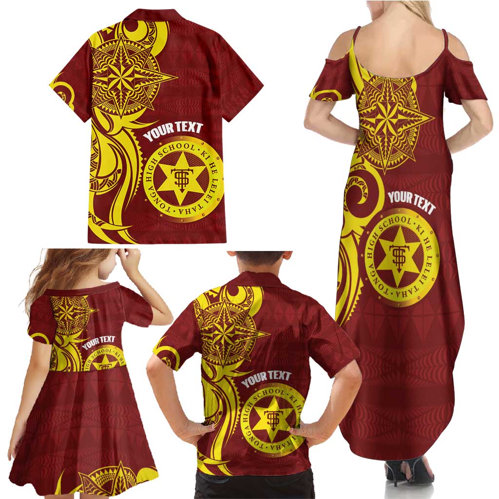 Personalised Tonga High School Family Matching Summer Maxi Dress and Hawaiian Shirt THS Tongan Ngatu Pattern - Polynesian Pride