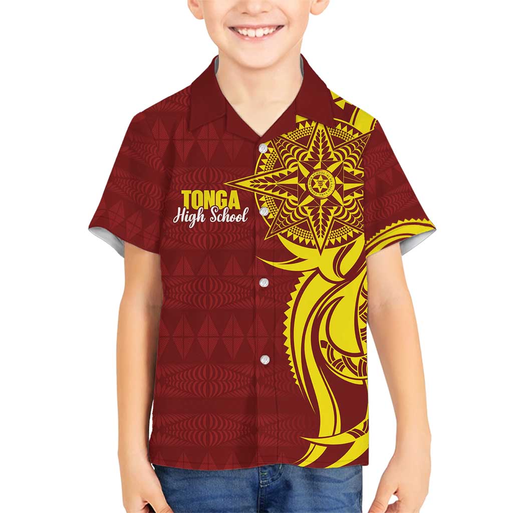 Personalised Tonga High School Family Matching Summer Maxi Dress and Hawaiian Shirt THS Tongan Ngatu Pattern - Polynesian Pride