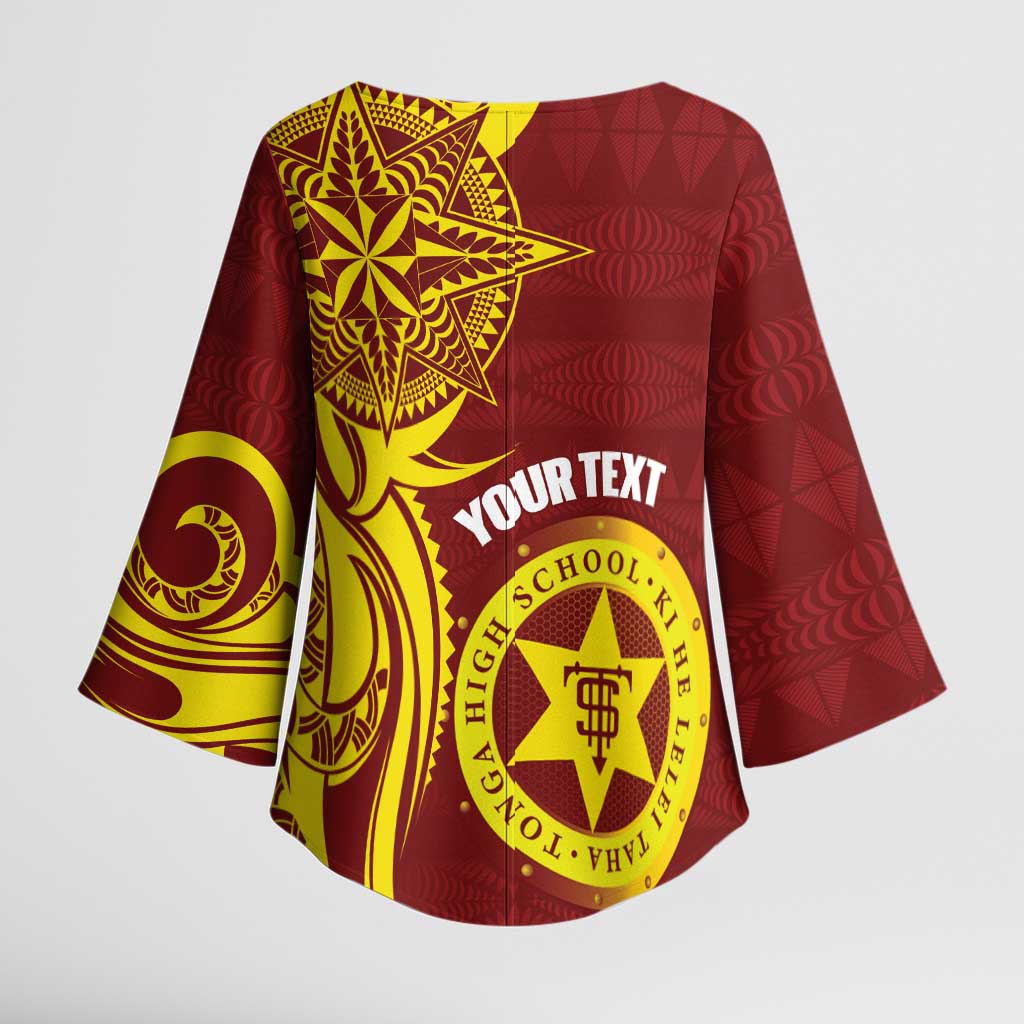 Personalised Tonga High School Kimono Sleeve Blouse THS Tongan Ngatu Pattern - Polynesian Pride