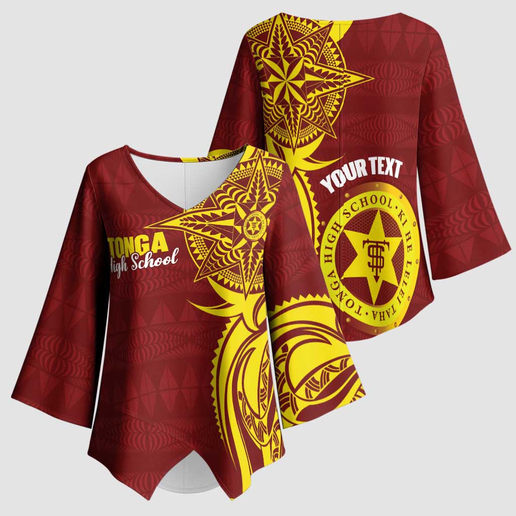 Personalised Tonga High School Kimono Sleeve Blouse THS Tongan Ngatu Pattern - Polynesian Pride