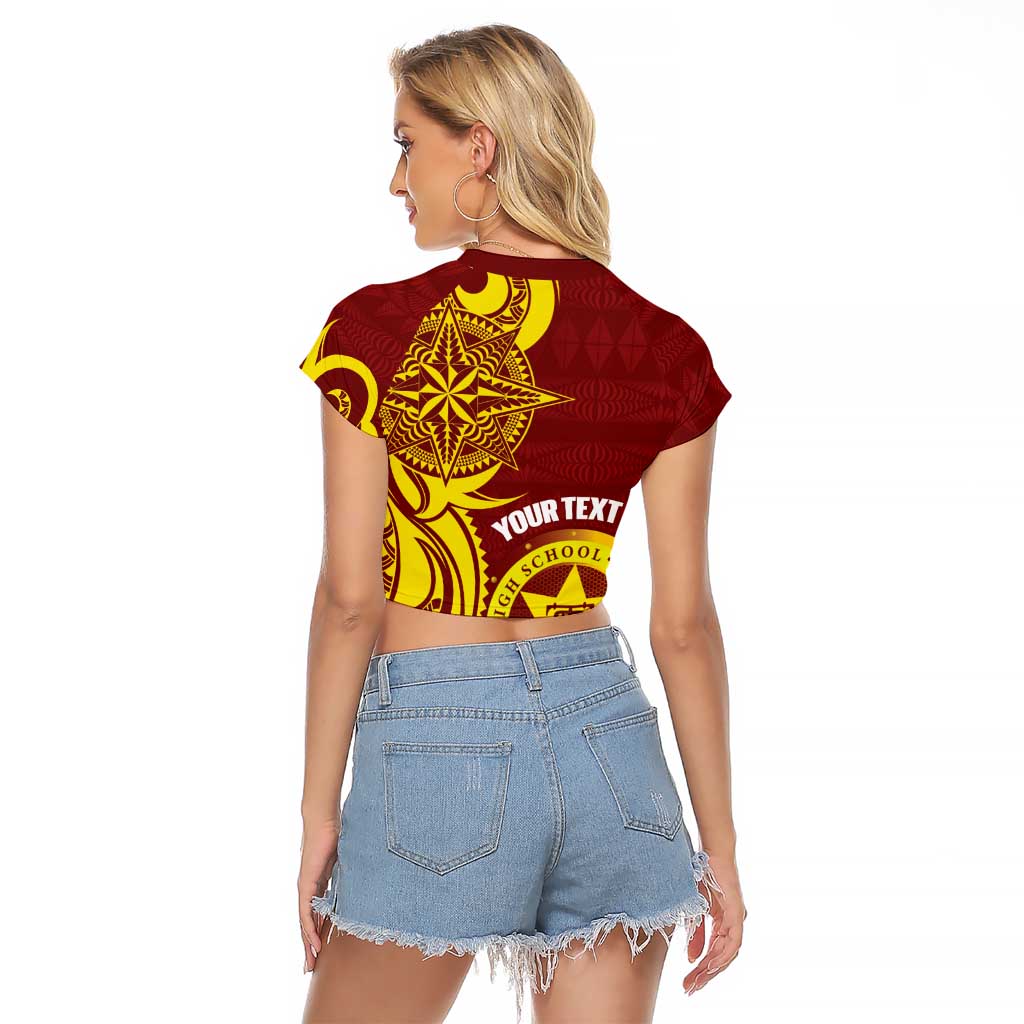 Personalised Tonga High School Raglan Cropped T Shirt THS Tongan Ngatu Pattern - Polynesian Pride