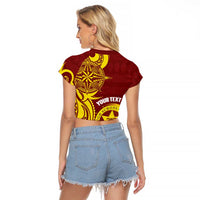 Personalised Tonga High School Raglan Cropped T Shirt THS Tongan Ngatu Pattern - Polynesian Pride