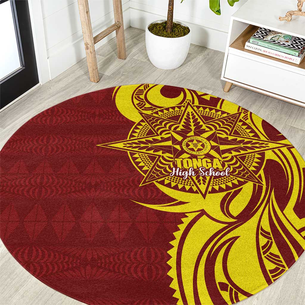 Personalised Tonga High School Round Carpet THS Tongan Ngatu Pattern - Polynesian Pride