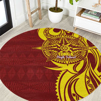 Personalised Tonga High School Round Carpet THS Tongan Ngatu Pattern - Polynesian Pride