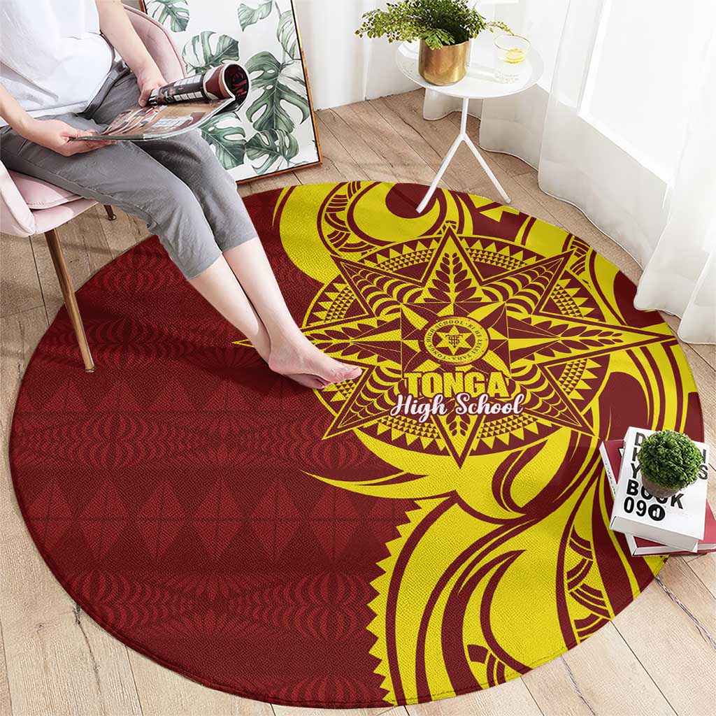 Personalised Tonga High School Round Carpet THS Tongan Ngatu Pattern - Polynesian Pride
