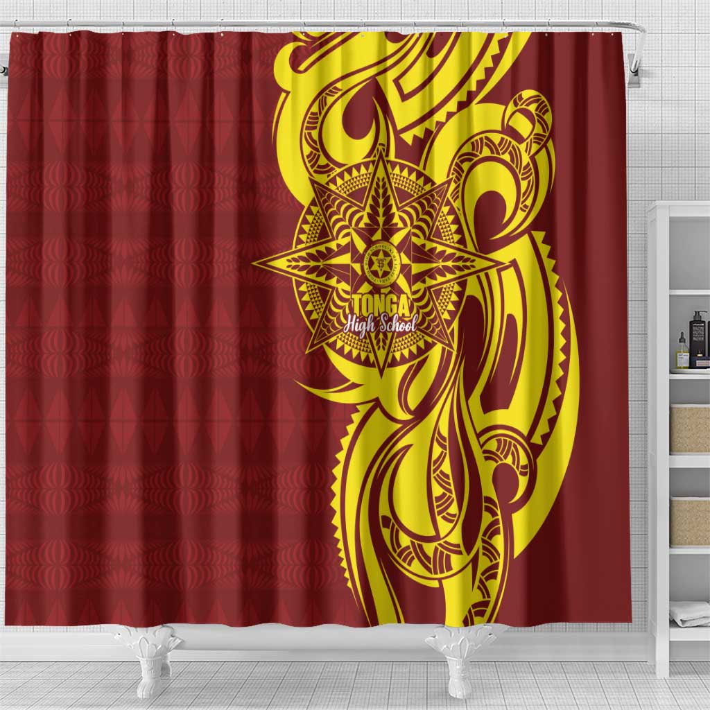 Personalised Tonga High School Shower Curtain THS Tongan Ngatu Pattern - Polynesian Pride