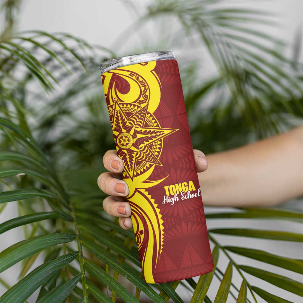 Personalised Tonga High School Skinny Tumbler THS Tongan Ngatu Pattern - Polynesian Pride