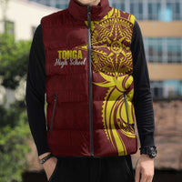 Personalised Tonga High School Sleeveless Puffer Jacket THS Tongan Ngatu Pattern - Polynesian Pride