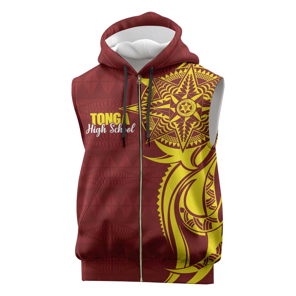 Personalised Tonga High School Sleeveless Zip Hoodie THS Tongan Ngatu Pattern - Polynesian Pride