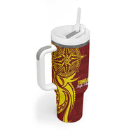 Personalised Tonga High School Tumbler With Handle THS Tongan Ngatu Pattern - Polynesian Pride