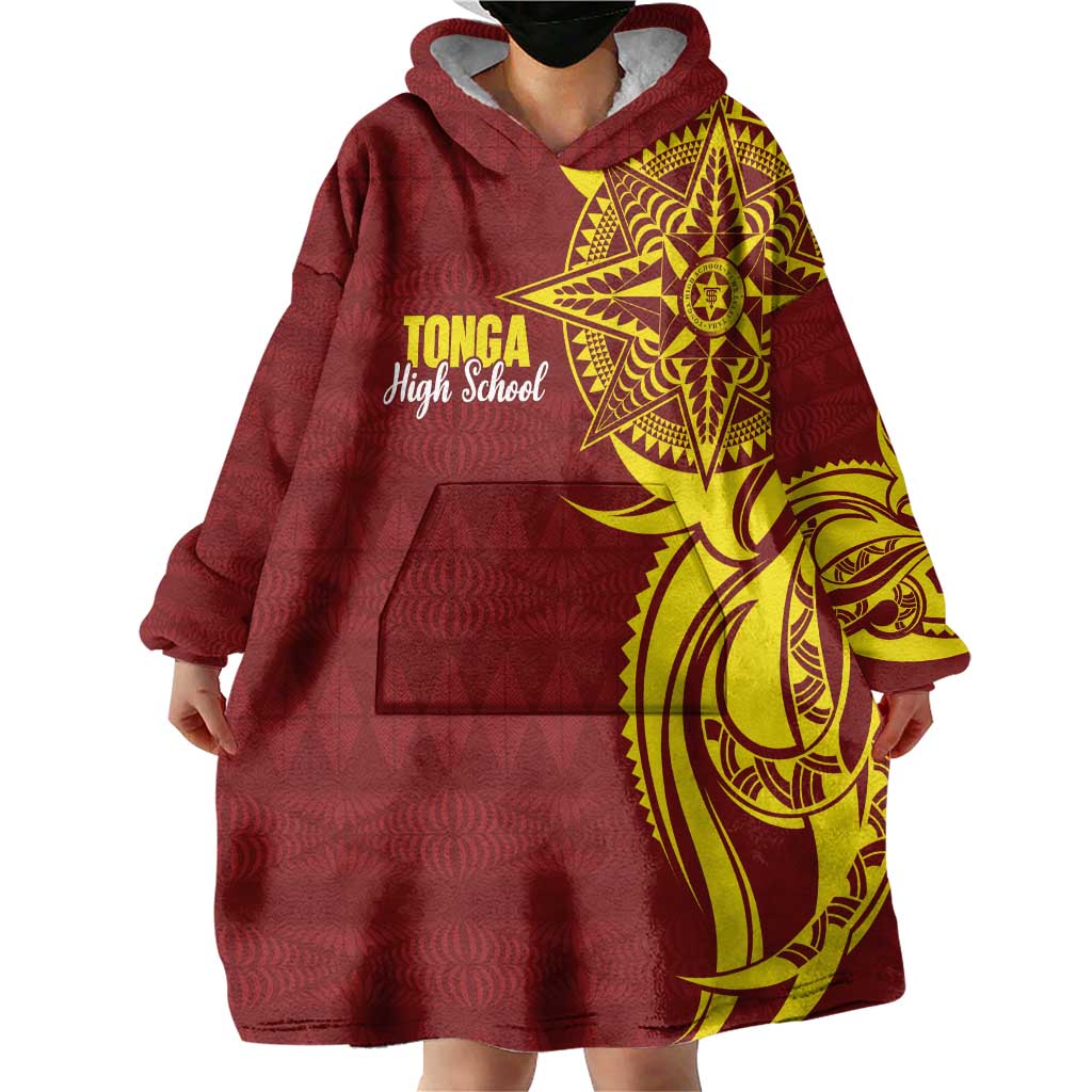 Personalised Tonga High School Wearable Blanket Hoodie THS Tongan Ngatu Pattern - Polynesian Pride