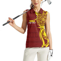 Personalised Tonga High School Women Sleeveless Polo Shirt THS Tongan Ngatu Pattern - Polynesian Pride