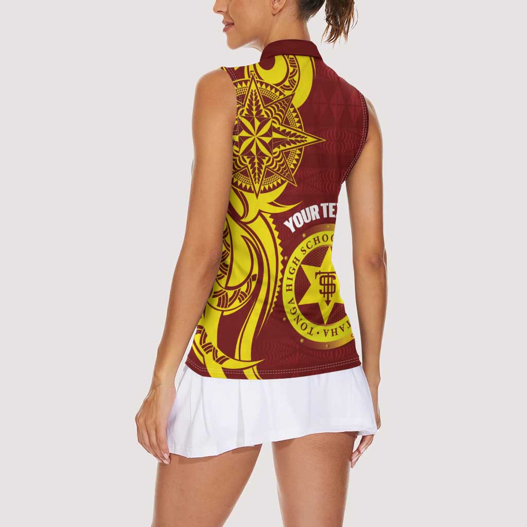 Personalised Tonga High School Women Sleeveless Polo Shirt THS Tongan Ngatu Pattern - Polynesian Pride