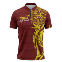 Personalised Tonga High School Zipper Polo Shirt THS Tongan Ngatu Pattern - Polynesian Pride