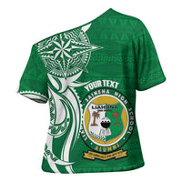 Personalised Liahona - Saineha High School Cross Shoulder Shirt Tongan Ngatu Pattern - Polynesian Pride