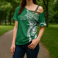 Personalised Liahona - Saineha High School Cross Shoulder Shirt Tongan Ngatu Pattern - Polynesian Pride