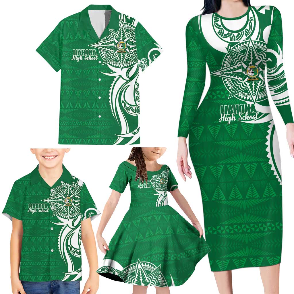 Personalised Liahona - Saineha High School Family Matching Long Sleeve Bodycon Dress and Hawaiian Shirt Tongan Ngatu Pattern - Polynesian Pride