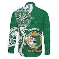 Personalised Liahona - Saineha High School Family Matching Off The Shoulder Long Sleeve Dress and Hawaiian Shirt Tongan Ngatu Pattern - Polynesian Pride