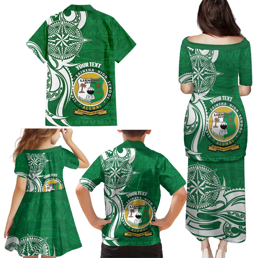 Personalised Liahona - Saineha High School Family Matching Puletasi and Hawaiian Shirt Tongan Ngatu Pattern - Polynesian Pride