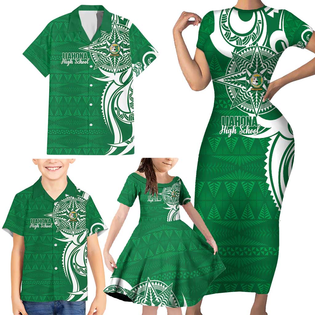 Personalised Liahona - Saineha High School Family Matching Short Sleeve Bodycon Dress and Hawaiian Shirt Tongan Ngatu Pattern - Polynesian Pride
