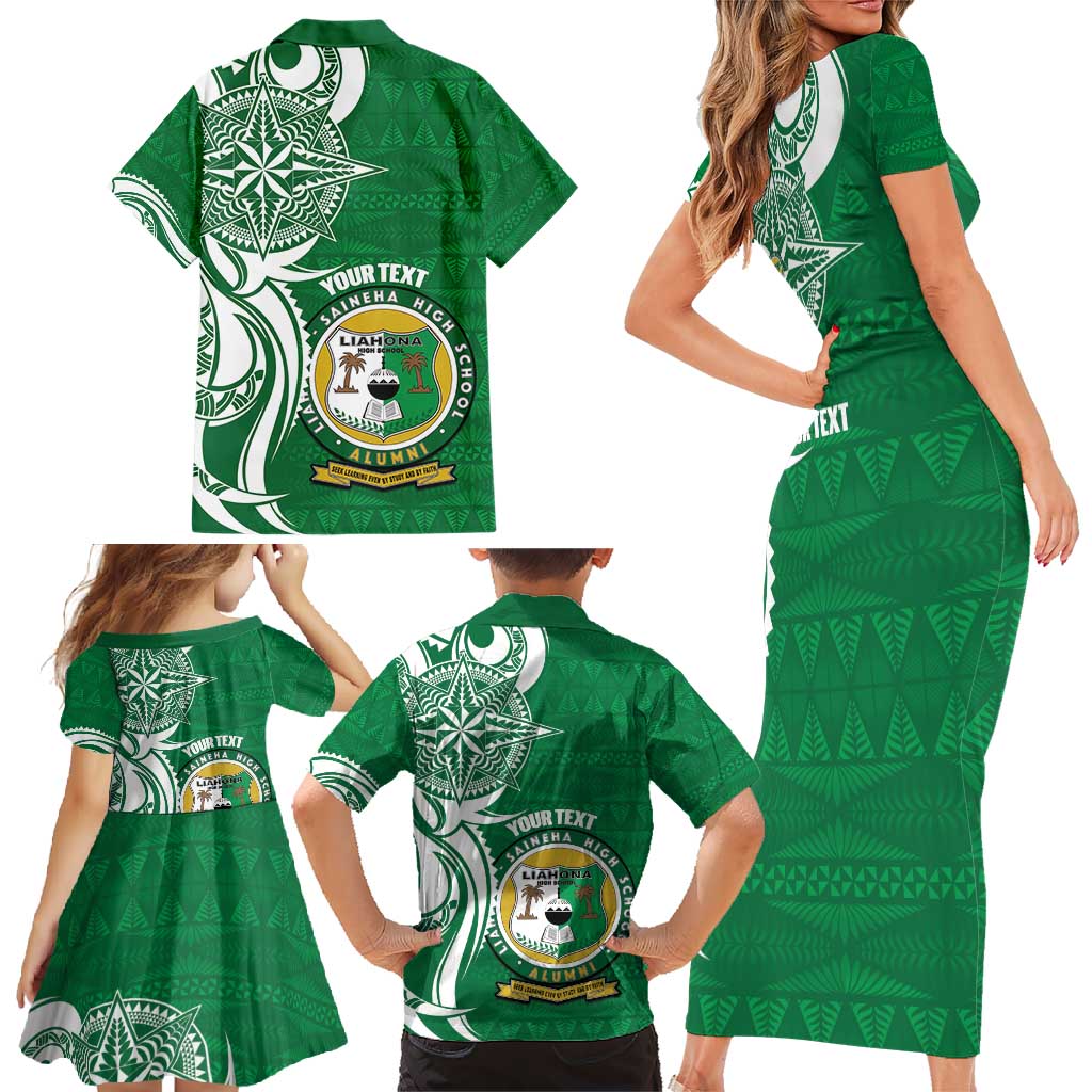 Personalised Liahona - Saineha High School Family Matching Short Sleeve Bodycon Dress and Hawaiian Shirt Tongan Ngatu Pattern - Polynesian Pride