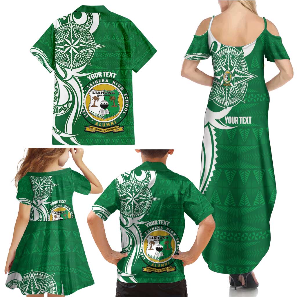 Personalised Liahona - Saineha High School Family Matching Summer Maxi Dress and Hawaiian Shirt Tongan Ngatu Pattern - Polynesian Pride