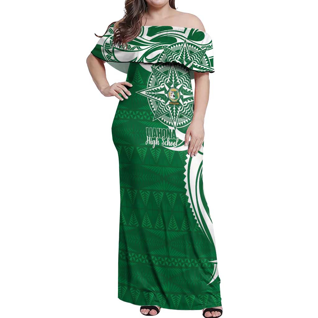 Personalised Liahona - Saineha High School Off Shoulder Maxi Dress Tongan Ngatu Pattern - Polynesian Pride