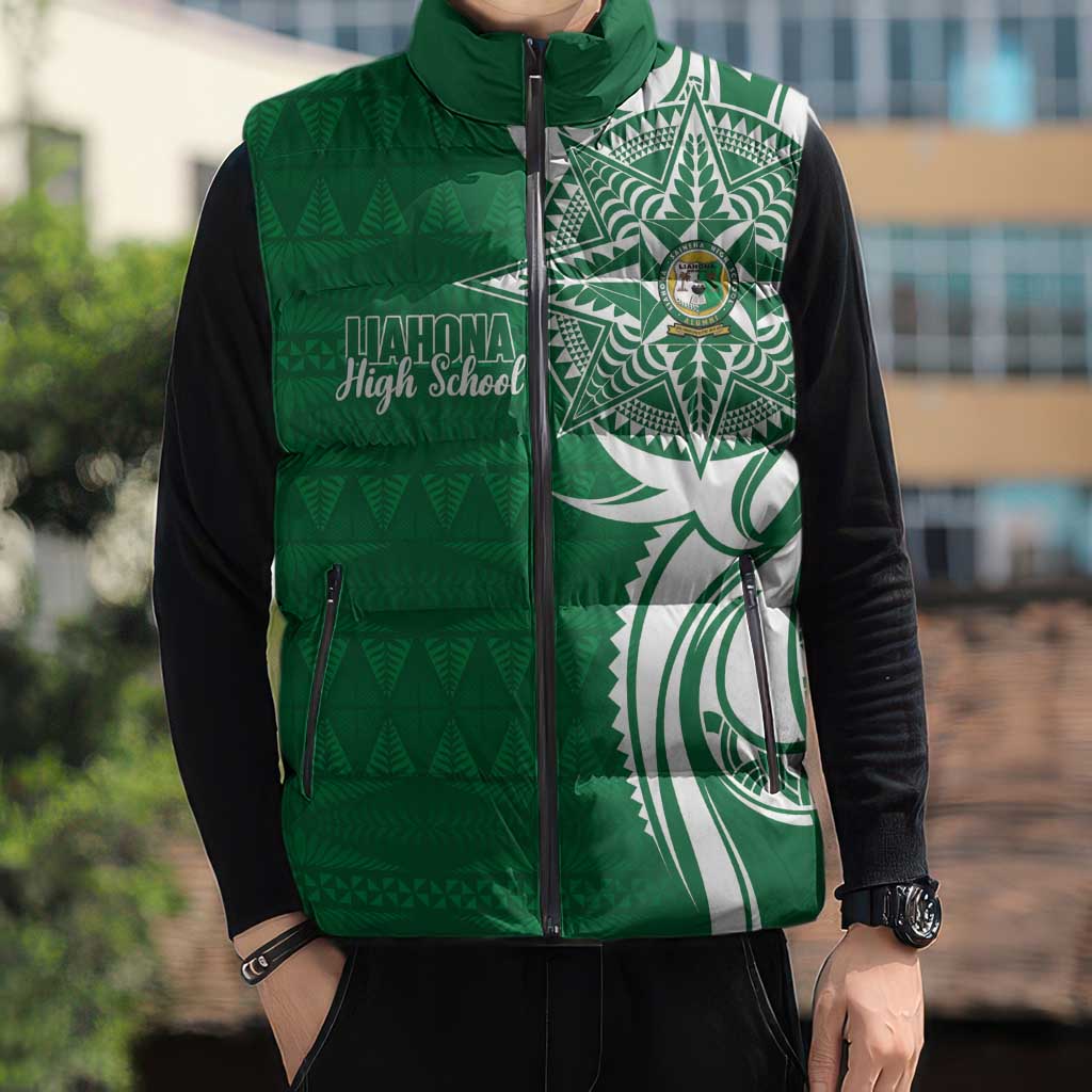 Personalised Liahona - Saineha High School Sleeveless Puffer Jacket Tongan Ngatu Pattern - Polynesian Pride