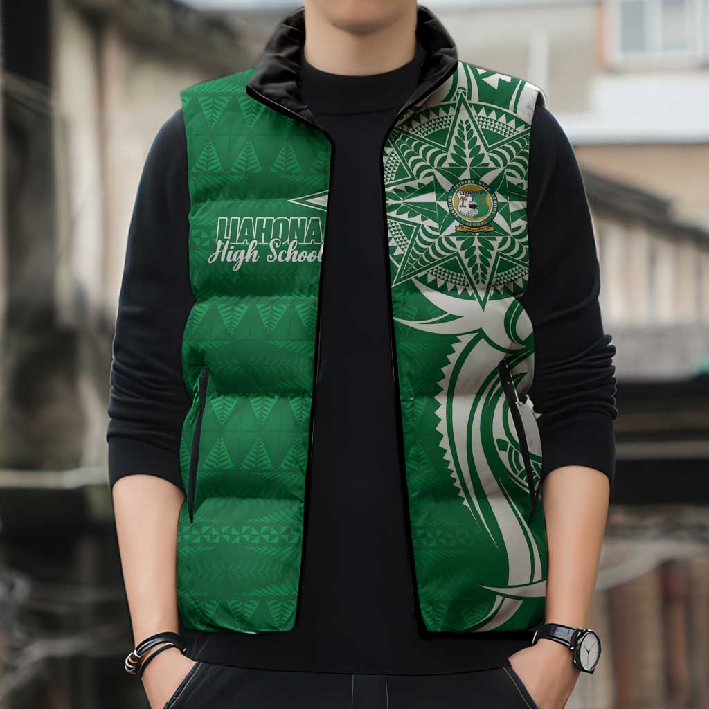 Personalised Liahona - Saineha High School Sleeveless Puffer Jacket Tongan Ngatu Pattern - Polynesian Pride