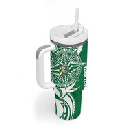 Personalised Liahona - Saineha High School Tumbler With Handle Tongan Ngatu Pattern - Polynesian Pride