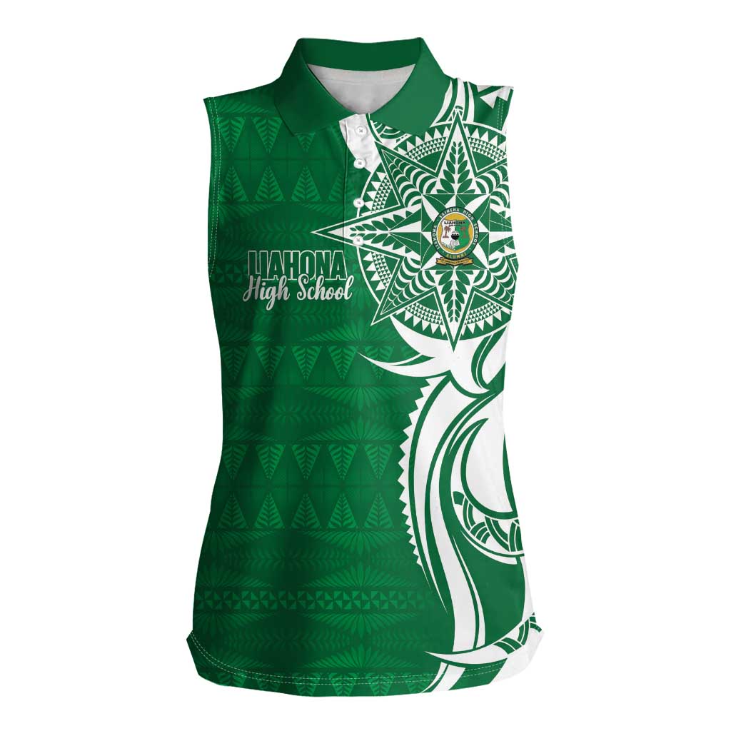 Personalised Liahona - Saineha High School Women Sleeveless Polo Shirt Tongan Ngatu Pattern - Polynesian Pride