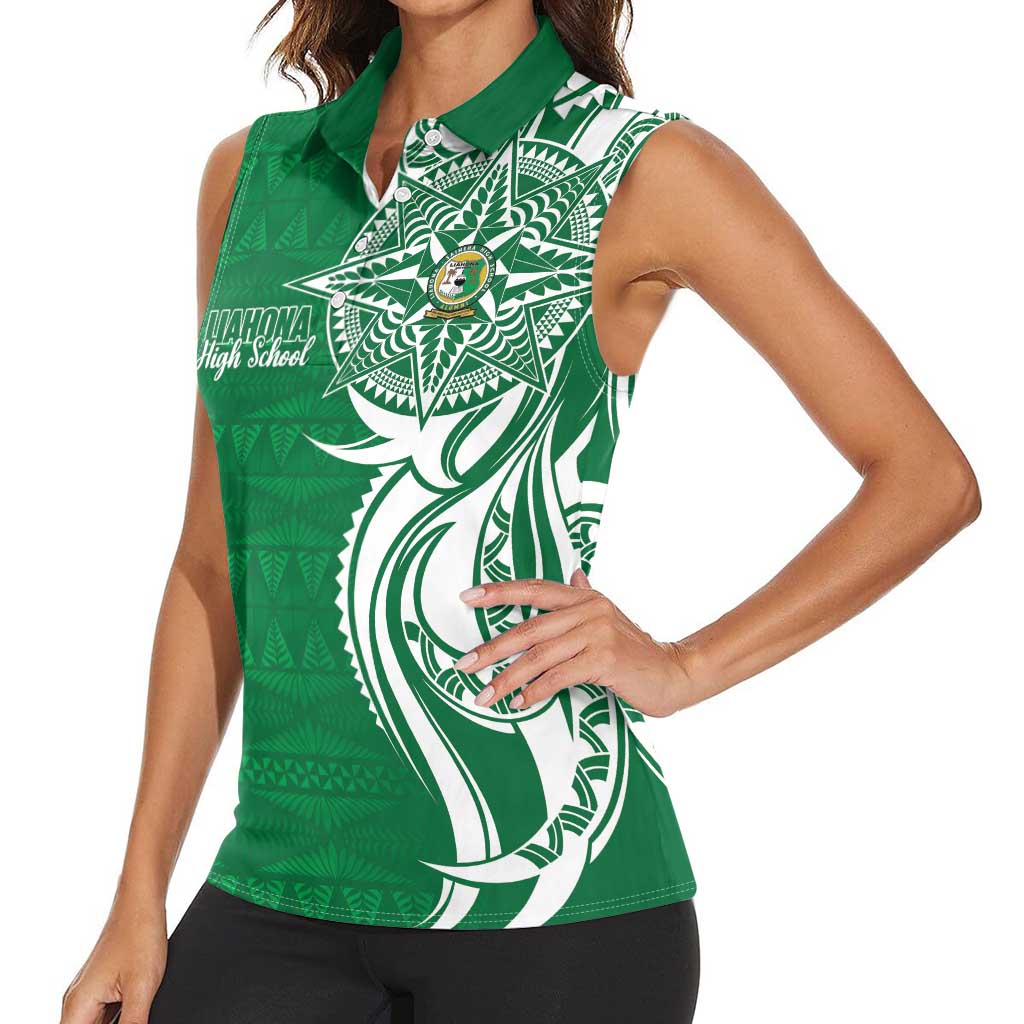 Personalised Liahona - Saineha High School Women Sleeveless Polo Shirt Tongan Ngatu Pattern - Polynesian Pride