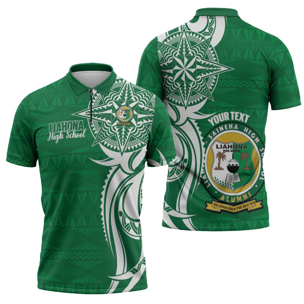 Personalised Liahona - Saineha High School Zipper Polo Shirt Tongan Ngatu Pattern - Polynesian Pride
