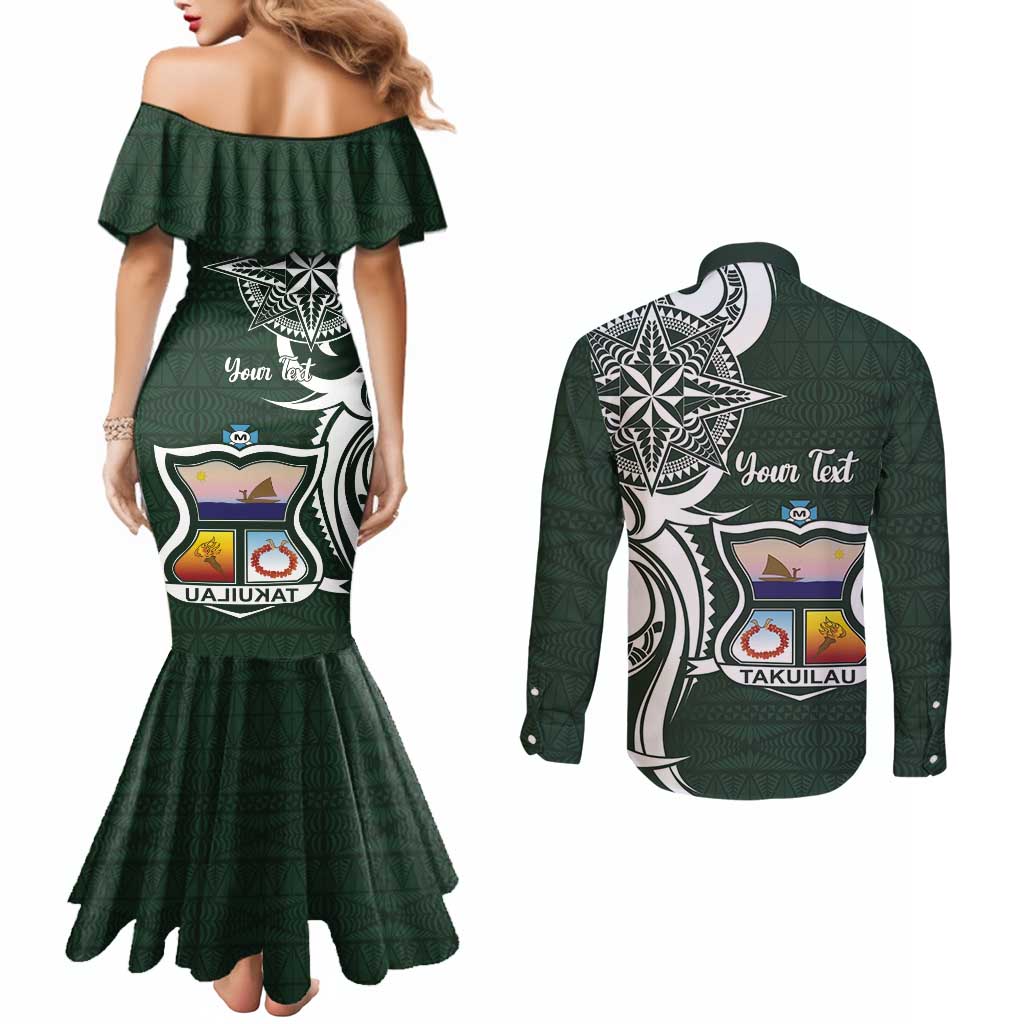 Personalised Tonga Takuilau College Couples Matching Mermaid Dress and Long Sleeve Button Shirt Est 1975 Tongan Ngatu Pattern - Polynesian Pride