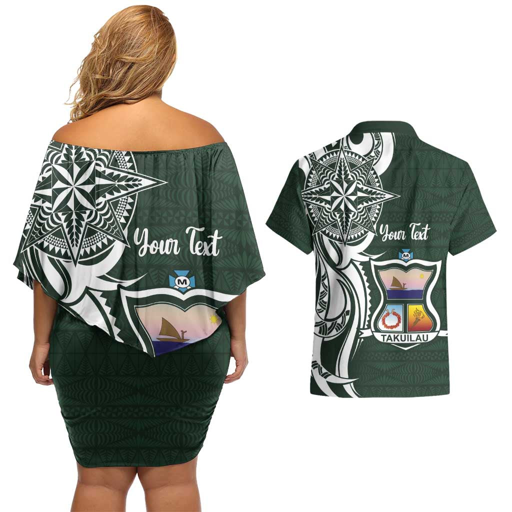 Personalised Tonga Takuilau College Couples Matching Off Shoulder Short Dress and Hawaiian Shirt Est 1975 Tongan Ngatu Pattern - Polynesian Pride
