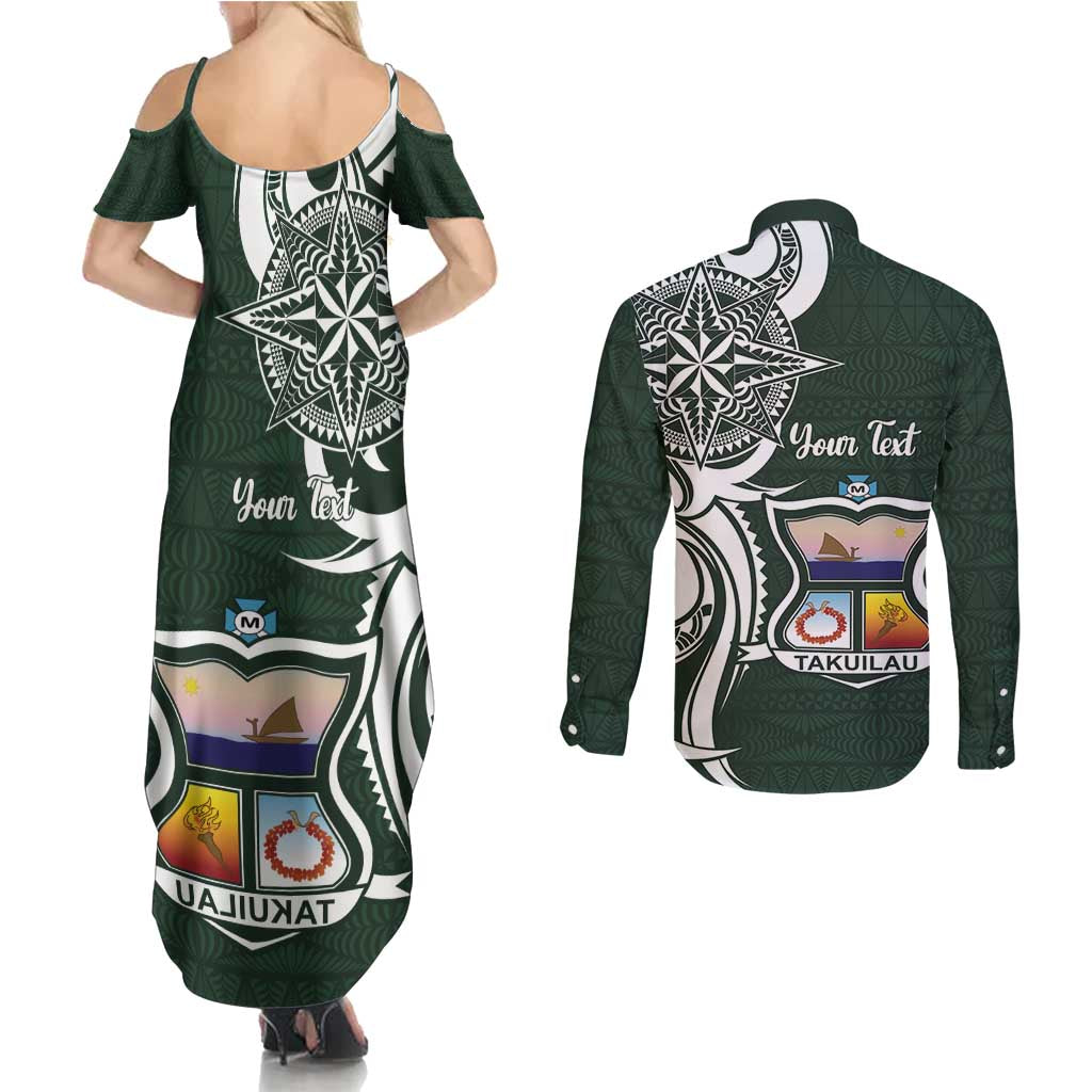 Personalised Tonga Takuilau College Couples Matching Summer Maxi Dress and Long Sleeve Button Shirt Est 1975 Tongan Ngatu Pattern - Polynesian Pride